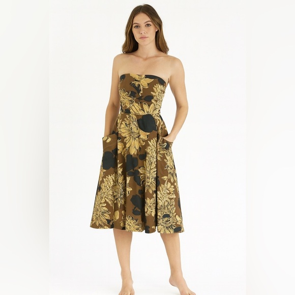 Anthropologie Plenty by Tracy Reese Floral Strapless Dress in Brown and Black - Picture 7 of 7